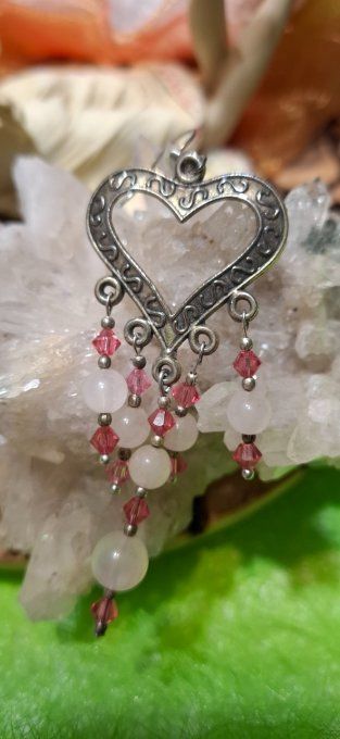 Cœur tendre Quartz rose et swarovski 