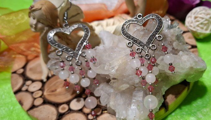 Cœur tendre Quartz rose et swarovski 