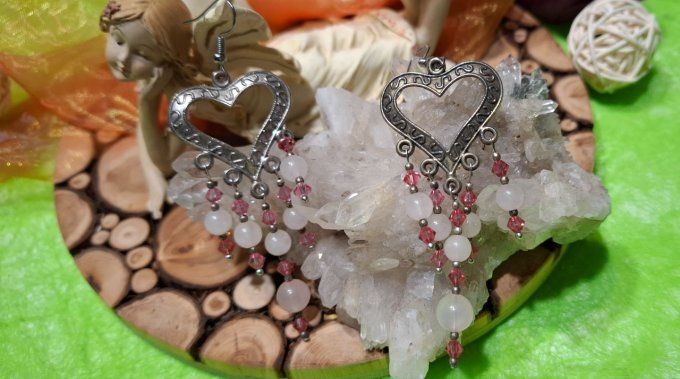 Cœur tendre Quartz rose et swarovski 
