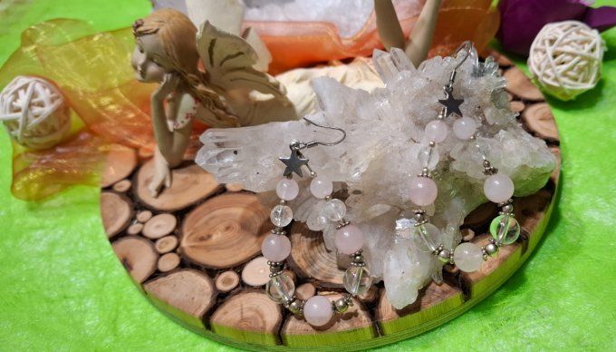 Goutte étoilée Quartz rose et cristal de roche