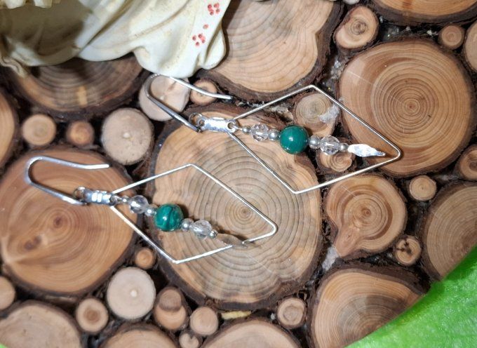 Losange malachite et cristaux swarovski