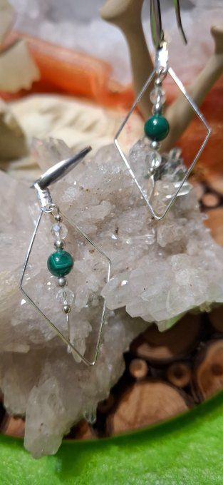 Losange malachite et cristaux swarovski